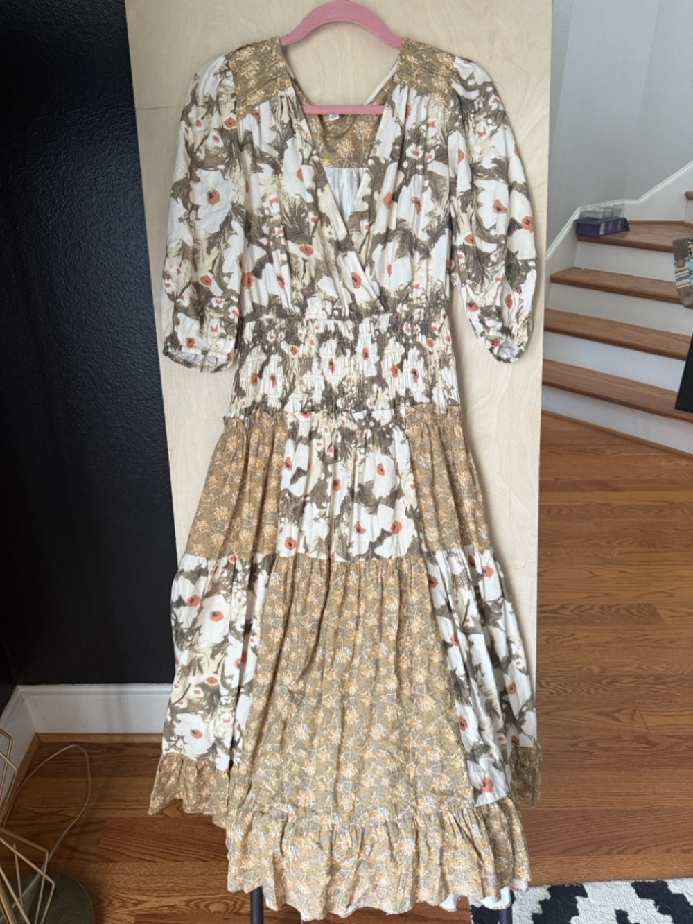 Current Air Floral Tiered Maxi Dress in Cream and Tan